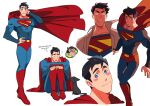  1boy 1girl 38sr belt black_hair blue_eyes blush_stickers bodysuit boots cape cat clark_kent dc_comics english_text glowing glowing_eyes hand_on_own_hip lois_lane my_adventures_with_superman short_hair sitting smile superhero superman superman_(series) 