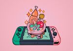  absurdres apple boned_meat food food_focus fruit grass handheld_game_console highres leaf meat meyoco mushroom nintendo_switch no_humans pink_background simple_background sparkle star_(symbol) the_legend_of_zelda the_legend_of_zelda:_breath_of_the_wild 