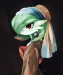  absurdres brown_eyes brown_shirt chocoholicmonkey earrings fine_art_parody gardevoir girl_with_a_pearl_earring highres jewelry looking_at_viewer no_humans parody pokemon pokemon_(creature) shirt solo sphere_earrings upper_body 