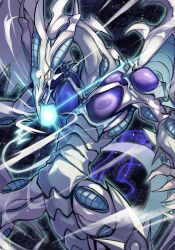  cowboy_shot dragon duel_monster highres no_humans open_mouth powering_up sharp_teeth solo stardust_dragon teeth yellow_eyes yu-gi-oh! zoruboi 