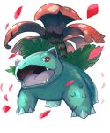  animal_focus bright_pupils claws highres no_humans nostrils open_mouth petals pokemon pokemon_(creature) red_eyes simple_background solo teo_(telo_ruka) tongue venusaur white_background white_pupils 