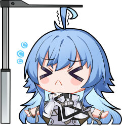  &gt;_&lt; 1girl :&lt; ahoge artist_request blue_hair chibi chibi_only chinese_commentary eniac_(neural_cloud) flying_sweatdrops girls&#039;_frontline_neural_cloud girls_frontline height_conscious long_hair official_art second-party_source shawl solo twintails white_shawl 