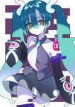 1girl bare_shoulders black_sleeves blue_hair cowboy_shot detached_arm detached_legs detached_sleeves ghost_miku_(project_voltage) glitch gradient_hair grey_shirt hair_between_eyes hand_up hatsune_miku highres long_hair looking_to_the_side maud0239 multicolored_hair necktie pale_skin pokemon print_sleeves project_voltage see-through see-through_skirt shaded_face shirt skirt sleeveless sleeveless_shirt sleeves_past_fingers sleeves_past_wrists solo twintails very_long_hair vocaloid white_hair white_necktie yellow_eyes 