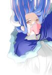  1girl ahoge blue_cape blue_hair cape covered_mouth curled_horns dinosaur_girl horns long_hair looking_at_viewer mask mouth_mask multicolored_hair one_piece pink_eyes pink_hair pink_mask raine_(acke2445) shirt solo streaked_hair ulti_(one_piece) white_shirt 