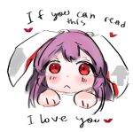  1girl :&lt; animal_ears blush chibi closed_mouth english_text heart long_hair looking_at_viewer purple_hair rabbit_ears red_eyes reisen_udongein_inaba simple_background solo sparkle71059204 touhou white_background 