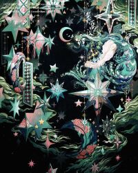  1girl absurdly_long_hair aqua_bow aqua_bowtie aqua_dress aqua_hair black_background black_dress black_hat black_jacket black_shoes bow bowtie card closed_eyes commentary commission crescent dress english_commentary expressionless flower frilled_dress frilled_sleeves frills full_body fur-trimmed_jacket fur_trim grey_pantyhose hand_on_lap hat hatsune_miku high_heels jacket leaning_forward long_hair long_sleeves medium_dress no_mouth open_clothes open_jacket outstretched_arm pantyhose pink_flower pink_rose playing_card pointy_nose puffy_long_sleeves puffy_sleeves rose sample_watermark shako_cap shoes solo sparkle star_(symbol) twintails two-tone_dress very_long_hair vocaloid watermark wide_shot xhar_art 