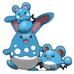  :3 animal_ears azumarill azurill blacknirrow evolutionary_line full_body marill mouse_ears no_humans open_mouth pokemon pokemon_(creature) simple_background sitting sitting_on_person smile tail white_background 