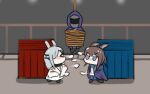  1boy amiya_(arknights) arknights doctor_(arknights) fighting frostnova_(arknights) hanging multiple_girls rabbit_ears tied_up 