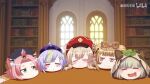 diona_(genshin_impact) genshin_impact klee_(genshin_impact) multiple_girls qiqi_(genshin_impact) sleeping smile