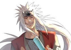  1boy closed_eyes cokiebeard facial_mark facing_viewer food forehead_protector holding holding_food holding_popsicle jiraiya_(naruto) long_hair male_focus naruto_(classic) naruto_(series) open_mouth popsicle solo teeth upper_body very_long_hair white_background white_hair 
