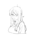  1girl ahoge cafe92 closed_mouth commentary_request greyscale highres korean_commentary long_hair looking_at_viewer mole mole_under_mouth monochrome original shirt solo upper_body 