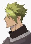  1boy achilles_(fate) adam&#039;s_apple armor brown_eyes closed_mouth fate/apocrypha fate_(series) green_hair haruakira highres looking_to_the_side male_focus muscular muscular_male profile short_hair simple_background solo undercut upper_body white_background 