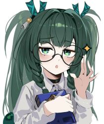 1girl dark_green_hair glasses long_hair qingyi_(zenless_zone_zero) twintails zenless_zone_zero