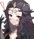  1girl black_hair breasts circlet facial_mark facing_to_the_side fire_emblem fire_emblem_fates highres looking_at_viewer nyx_(fire_emblem) red_eyes small_breasts solo tavi_(hosheezus) upper_body veil 