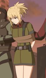 1girl alicia_winston blonde blonde_hair bondage brick_wall female gray_eyes hostage ms2 namco pixiv solo solo_focus time_crisis time_crisis_3