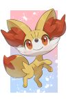  artist_name border fennekin full_body looking_at_viewer makoto_ikemu no_humans pokemon pokemon_(creature) signature smile solo white_border 