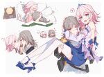  !? ... 2girls bare_shoulders black_coat blue_dress blue_eyes blue_footwear blue_nails carrying chinese_commentary coat commentary_request detached_sleeves dress food full_body grey_hair hair_between_eyes heart high_heels highres holding holding_food honkai:_star_rail honkai_(series) ice_cream layered_dress long_sleeves march_7th_(honkai:_star_rail) medium_hair multicolored_clothes multicolored_dress multiple_girls multiple_views nail_polish notice_lines on_bed one_eye_closed open_mouth partial_commentary pink_eyes pink_hair princess_carry pumps purple_dress shirt short_dress simple_background sleeveless sleeveless_shirt smile speech_bubble stelle_(honkai:_star_rail) stelle_(world_tour_2023)_(honkai:_star_rail) thigh-highs tiara trailblazer_(honkai:_star_rail) two-sided_coat two-sided_fabric white_background white_shirt white_thighhighs yajuu yellow_coat yellow_eyes zzz 