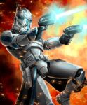  1boy captain_rex clone_trooper dated dual_wielding embers explosion gun handgun holding holding_gun holding_weapon initial robert-shane solo star_wars weapon 