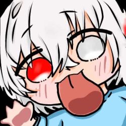 1girl heterochromia licking short_hair silver_hair tongue tongue_out