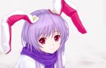  bad_id bunny_ears lavender_hair long_hair looking_at_viewer pink_eyes purple_hair rabbit_ears red_eyes reisen_udongein_inaba scarf smile snow solo touhou tucana 