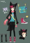  animal_ears bag black_hair clothes_writing fox fur_coat gloves haunter highres jumpix legwear_under_shorts messenger_bag pantyhose personification pikachu pokemon pokemon_(game) pokemon_black_and_white scarf shoes shorts shoulder_bag smile sneakers t-shirt zorua zubat 