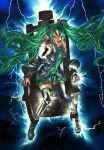  aqua_eyes aqua_hair detached_sleeves electric_chair electricity hatsune_miku headphones headset highres legs lightning long_hair mad_(artist) metallica necktie red_eyes skeleton skirt smile solo thigh-highs thighhighs twintails very_long_hair vocaloid x-ray zettai_ryouiki 