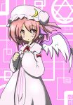  blush cosplay crescent hat hexagram highres mystia_lorelei patchouli_knowledge patchouli_knowledge_(cosplay) pink_hair short_hair solo soranabe_atama touhou wings 