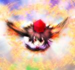  black_wings fukkatsu_no_sorono hat red_eyes shameimaru_aya short_hair solo sorono_wa_soro tokin_hat touhou wings 
