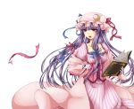  book crescent crescent_moon geike gloves hat highres long_hair patchouli_knowledge purple_eyes purple_hair ribbon solo touhou violet_eyes 