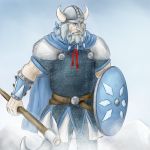  artist_request axe beard belt cape cirno facial_hair genderswap helmet horns male parody shield source_request touhou viking warrior weapon ⑨ 