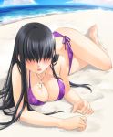  bikini blush cross hair_over_eyes jewelry long_hair necklace open_mouth swimsuit 