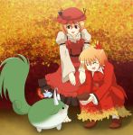  aki_minoriko aki_shizuha fujiwara_no_mokou fujiwara_no_mokou_(phoenix) hyoumaru kamishirasawa_keine leaf sukusuku_hakutaku touhou yam 