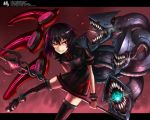  black_hair black_legwear black_thighhighs gia houjuu_nue mechanical_wings monster polearm red_eyes short_hair thigh-highs thighhighs touhou trident weapon wings zettai_ryouiki 