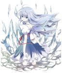  adapted_costume adult alternate_hair_length alternate_hairstyle blue_door blue_eyes blue_hair cirno dress ice light_smile long_hair looking_back pale_skin ribbon solo touhou wings 