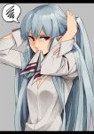  adjusting_hair annoyed breasts cleavage fujiwara_no_mokou hairdressing long_hair mouth_hold red_eyes silver_hair squiggle touhou very_long_hair 