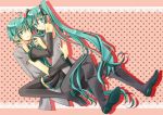 aqua_hair aruhina boots detached_sleeves dual_persona genderswap hatsune_miku hatsune_mikuo long_hair necktie sitting skirt thigh-highs thigh_boots thighhighs twintails very_long_hair vocaloid 