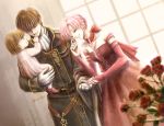  altenna blush bridal_gauntlets brown_hair couple cuan cuan_(fire_emblem) dress elbow_gloves ethlin ethlin_(fire_emblem) family father_and_daughter fire_emblem fire_emblem:_seisen_no_keifu fire_emblem_genealogy_of_the_holy_war flower gloves kimikahamu mother_and_daughter pink_eyes pink_hair rose smile 