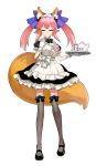  alternate_costume animal_ears caster_(fate/extra) cup enmaided fate/extra fate/stay_night fate_(series) fox_ears fox_tail hair_ribbon hairband legs maid official_art pink_hair plate ribbon solo tail teacup thigh-highs thighhighs transparent_background twintails wada_aruko yellow_eyes 