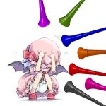  bat_wings bloomers chibi cowering ham_(points) hiding lowres photoshop remilia_scarlet squatting touhou vuvuzela wings 