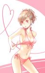  1girl adjusting_clothes adjusting_swimsuit armpits atlus bikini brown_hair cute female_protagonist_(persona_3) front-tie_top heart megami_tensei navel persona persona_3 persona_3_portable pink_bikini polka_dot polka_dot_bikini polka_dot_swimsuit red_eyes shiomi_kotone short_hair side-tie_bikini solo sunday31 swimsuit 