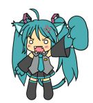  ahoge anger_vein angry animal_ears blue_hair blush cat_ears cat_paws cat_tail detached_sleeves hatsune_miku kakushiaji kemonomimi_mode long_hair lowres necktie o_o open_mouth paws sharp_teeth skirt solo tail thigh-highs thighhighs twintails vocaloid 