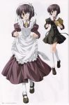  alternate_costume apron apron_lift blush book dress ef enmaided eyepatch hair_ornament hairclip highres kneehighs maid maid_headdress mary_janes nanao_naru pencil purple_hair ribbon school_uniform shindou_chihiro shoes socks yellow_eyes 