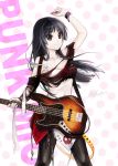  akiyama_mio bass_guitar black_hair blz bra brown_eyes guitar instrument k-on! lingerie long_hair off_shoulder punk signature smile solo strap_slip torn_clothes underwear 