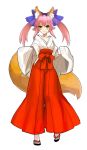  animal_ears caster_(fate/extra) clog_sandals fate/extra fate/stay_night fate_(series) flip-flops fox_ears fox_tail geta hair_ribbon japanese_clothes kimono miko official_art pink_hair ribbon sandals solo tail transparent_background twintails wada_aruko yellow_eyes 
