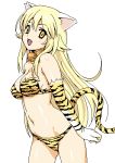  bell bell_collar bikini blonde_hair cat_ears cat_tail collar elbow_gloves gloves koutaro lowres original solo swimsuit tail tiger_print 