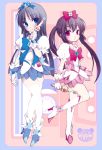  akiyama_mio black_hair blue_eyes cosplay cure_blossom cure_blossom_(cosplay) cure_marine cure_marine_(cosplay) heartcatch_precure! k-on! long_hair magical_girl multiple_girls naa nakano_azusa precure red_eyes thigh-highs thighhighs twintails wand 