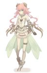  asymmetrical_clothes asymmetrical_clothing bare_shoulders boots bracelet gauntlets green_eyes horns jewelry legs long_hair necklace original pink_hair pointy_ears single_glove skirt solo terumii thigh_strap 