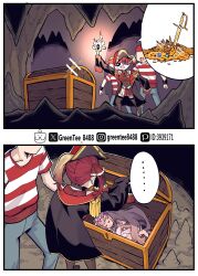  absurdres cave cave_interior coin diamond_(gemstone) dress gold gold_coin grey_hair hat highres holding holding_torch hololive hololive_english houshou_marine houshou_marine_(1st_costume) jacket koseki_bijou koseki_bijou_(1st_costume) long_hair multicolored_hair multiple_girls pile_of_money pink_hair pirate_hat purple_hair red_hair sailor stalactite stalagmite sword torch treasure treasure_chest twitter_username virtual_youtuber weapon zetsuental 
