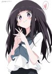  1girl absurdres chitanda_eru commentary heart highres hyouka long_hair looking_at_viewer neckerchief own_hands_together pleated_skirt sailor_collar school_uniform serafuku skirt white_gorilla_(okamoto) 