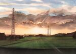  clouds cloudy_sky day highres light_rays morning nature no_humans orange_sky original outdoors painting_(medium) power_lines scenery shadow sky sunlight sunrise tlctm7h8wdwnthx traditional_media transmission_tower 